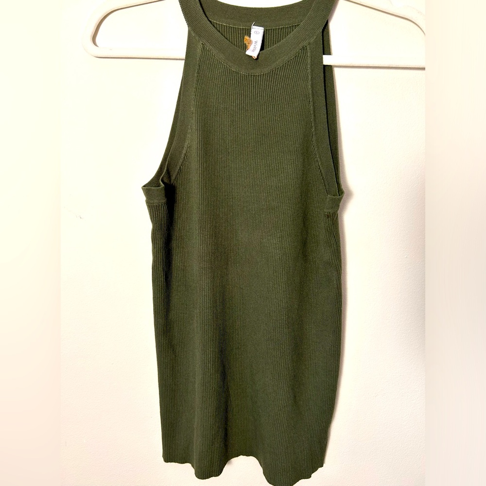 Wishlist Ribbed Tank in Dark Green High Neck